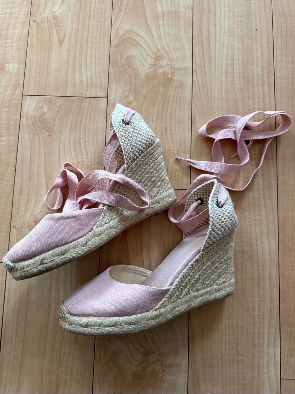 Soludos Pink Espadrille Wedge Sandals with Ankle Wrap